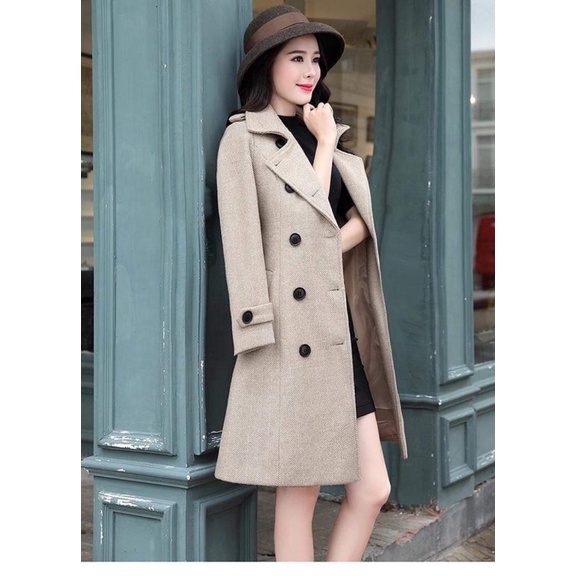 Áo khoác dạ măng tô cổ vest thời trang