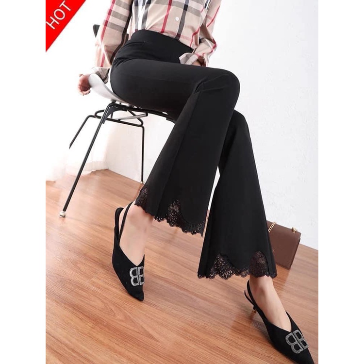 Quần  Ống Loe Nữ  Cạp chun bản to,có big size , Ống Phối ren sang chảnh tôn dáng -TCS-MÃ 666
