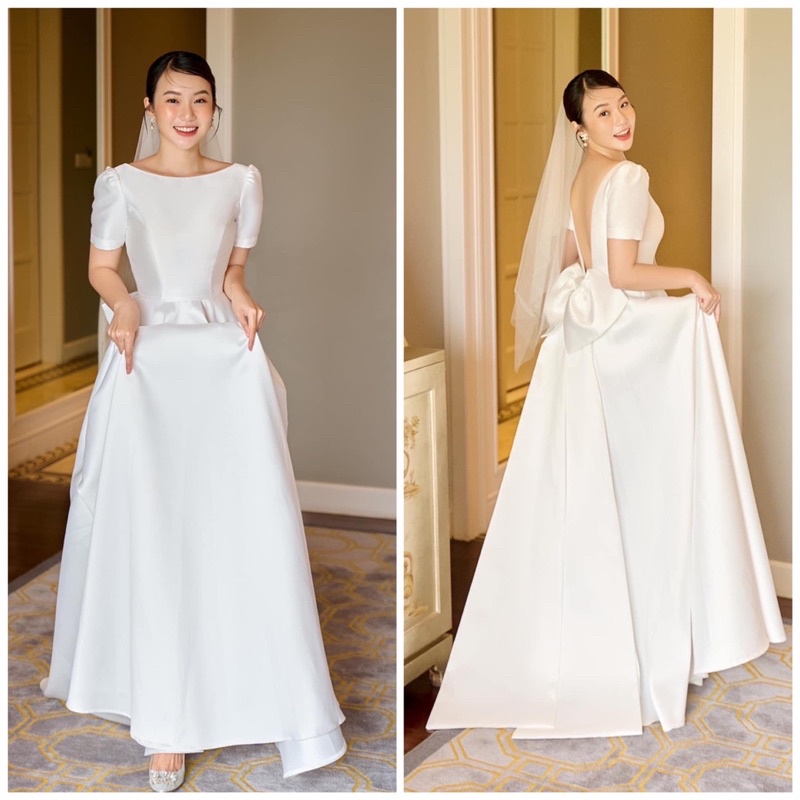 Ms1343YĐẦM NÀNG DÂU CỔ THUYỀN XẺ TIM NƠ LƯNG  ( đầm, nơ kèm 2 đuôi nơ dài ) full size s/M/L//XL