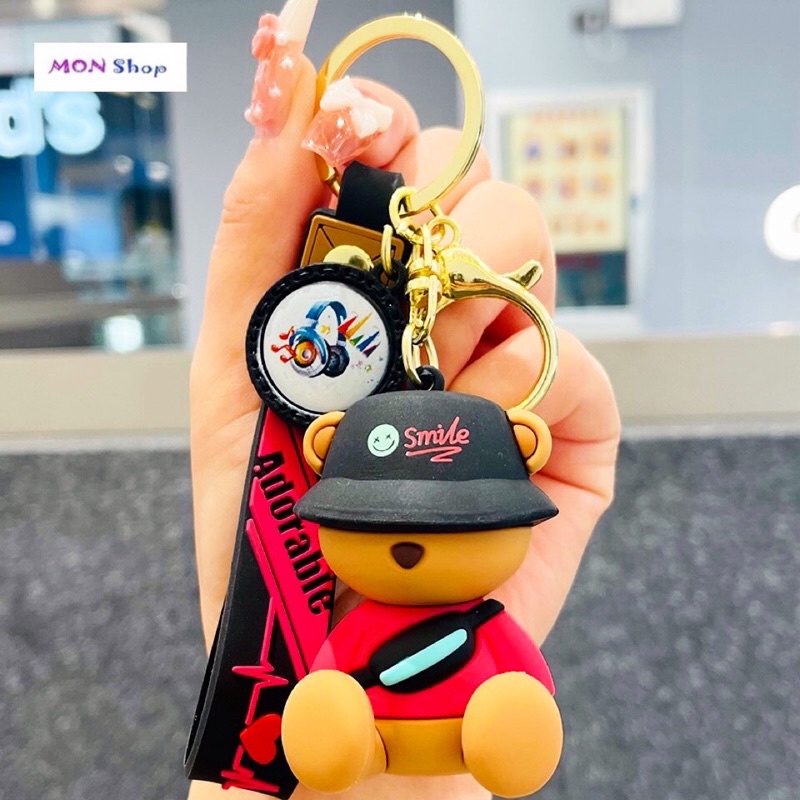 Móc khoá gấu đội mũ đen siêu ngầu treo balo xe máy quà tặng lưu niệm