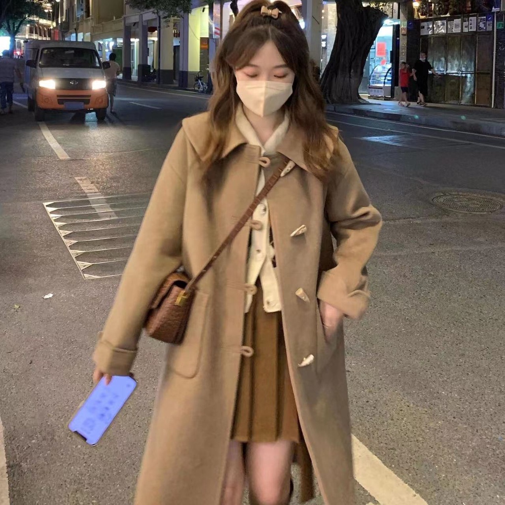 Áo Khoác Len Dáng Dài Cổ Búp Bê Cài Nút Kiểu Hàn Quốc Thời Trang Thu Đông 2022 Mới