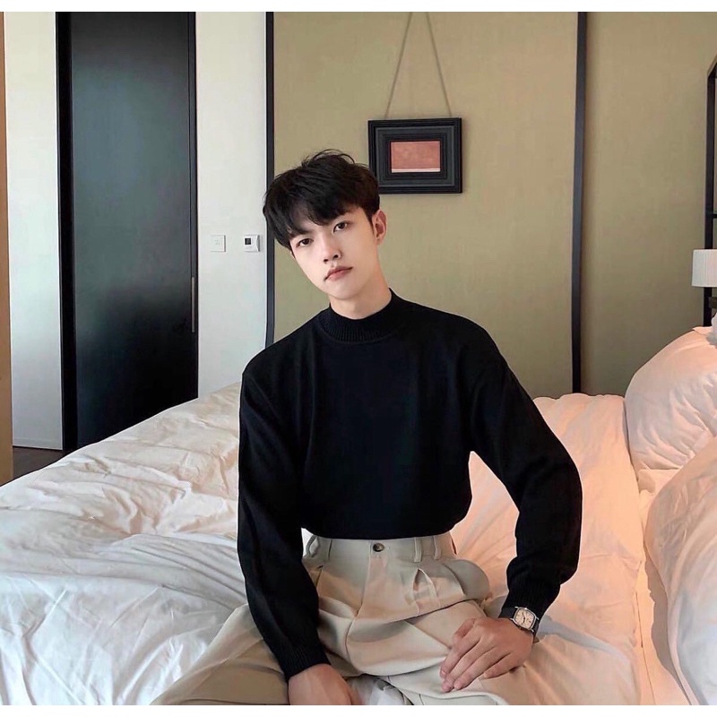 Áo tay dài cổ cao 3 phân Unisex 2 màu
