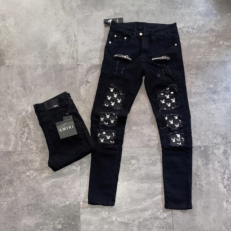 Quần Jean Nam Amiri Rách Lót Da Nhăn Khoá Đùi Mã Hot | BigBuy360 - bigbuy360.vn