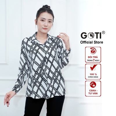 GOTI – LẺ SIZE SALE OFF Áo Lụa Công Sở Nữ Kiểu Hàn Quốc Cổ Sơ Mi Tay Dài In Hoa Tiết Đẹp - 3A31