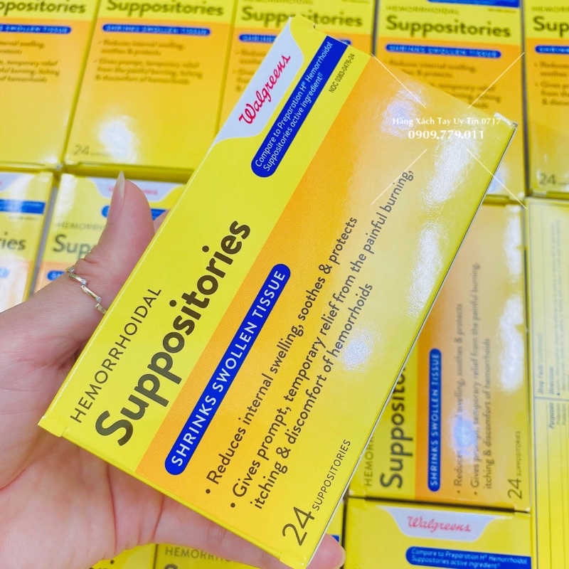 Hộp 24 viên đặt trĩ Hemorrhoidal Suppositories Walgreen Mỹ
