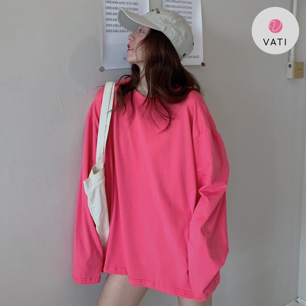 Áo Sweater trơn Unisex Nam Nữ VATI , Áo Thun Dài Tay Freesize 45kg-70kg Form Rộng Sweater Ulzang Hàn QUốc Nhiều Màu