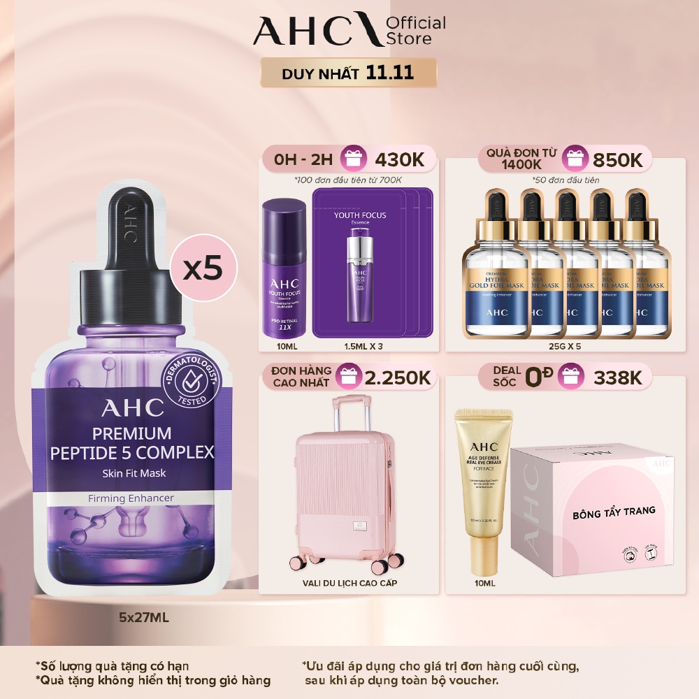 Mặt Nạ Giấy Săn Chắc Da AHC Premium Peptide 5 Complex Mask (27ml x 5 miếng)