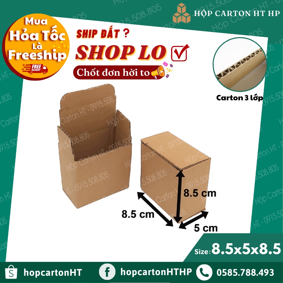 Combo 5 hộp carton 8.5x5x8.5 cỡ nhỏ đóng hàng, đựng đồng hồ, mỹ phẩm, phụ kiện thùng giấy cod tiện lợi