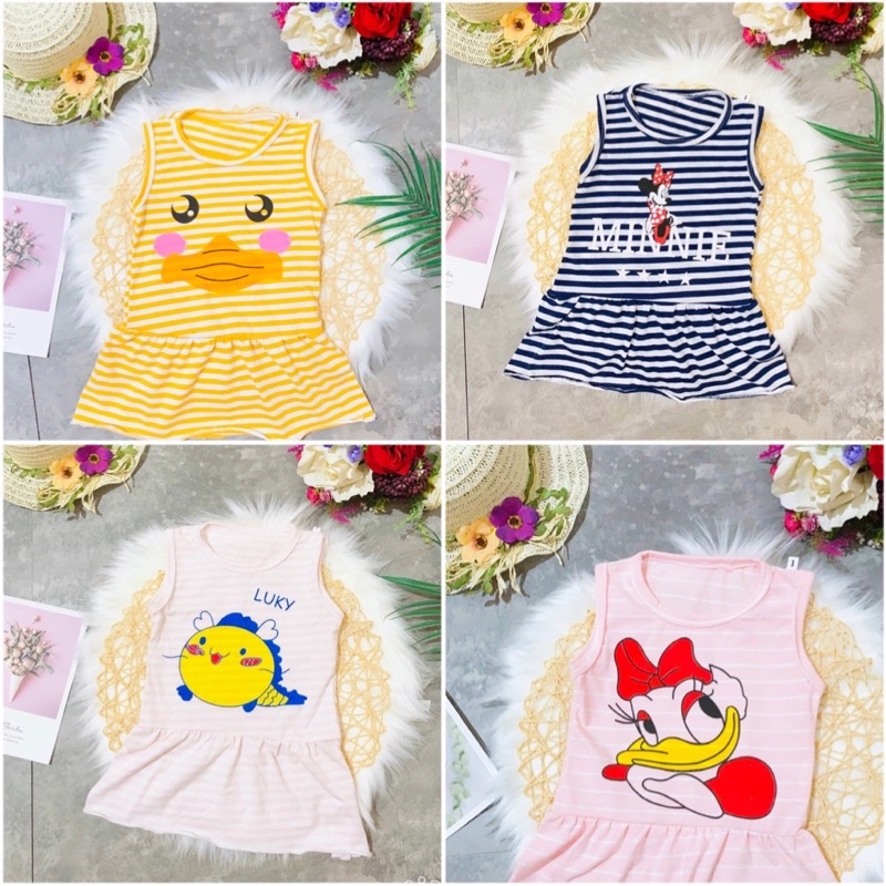 Đầm Váy Liền Siêu Mềm Mát Dễ Thương Cho Bé Gái 7-18kg