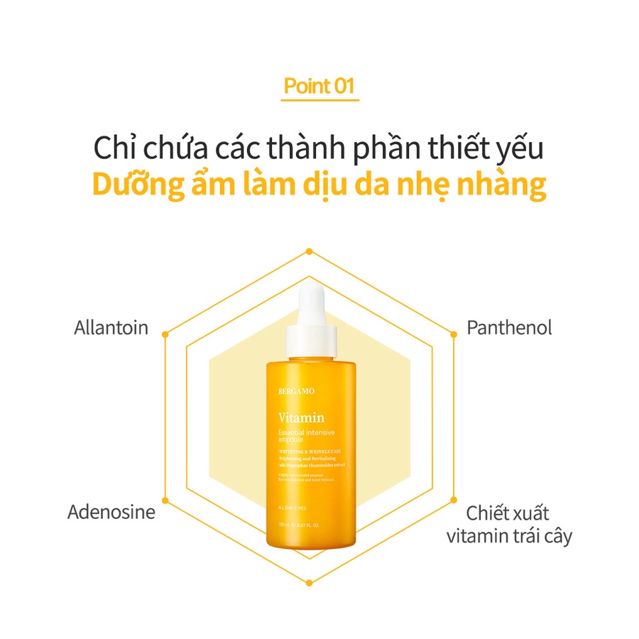 Serum dưỡng trắng da BERGAMO tinh chất vitamin tăng cường thiết yếu 150ml