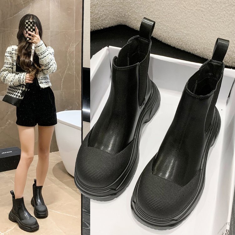 Giày Bốt Ống Ngắn Mũi Tròn Màu Trơn Đơn Giản Thoải Mái Thời Trang