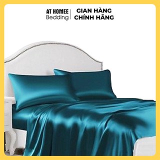 Drap giường ga giường lẻ phi lụa at home mát mịn - màu xanh cổ vịt