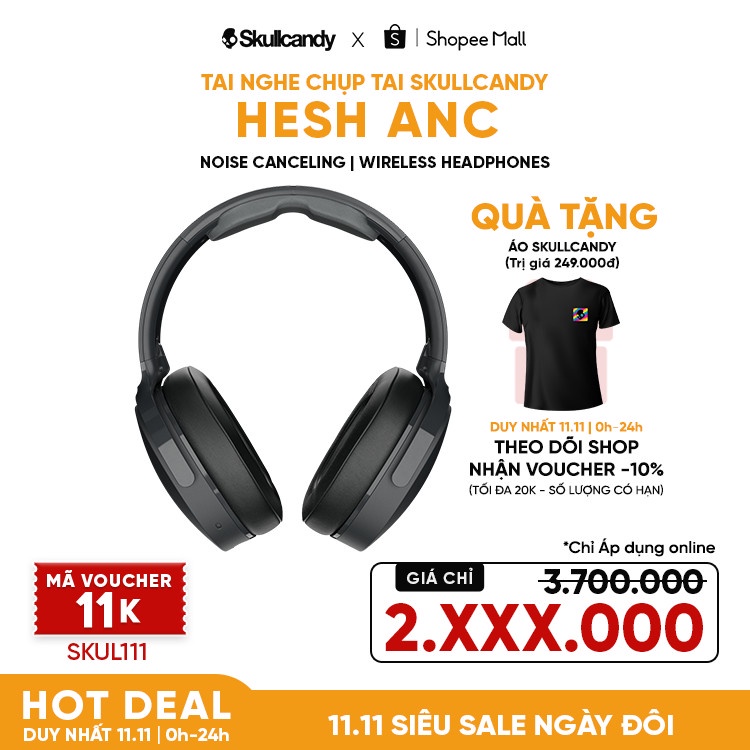 Tai nghe Hesh ANC Noise Canceling Wireless Skullcandy -Công Nghệ Chống Ồn Cao Cấp - Hàng Chính Hãng