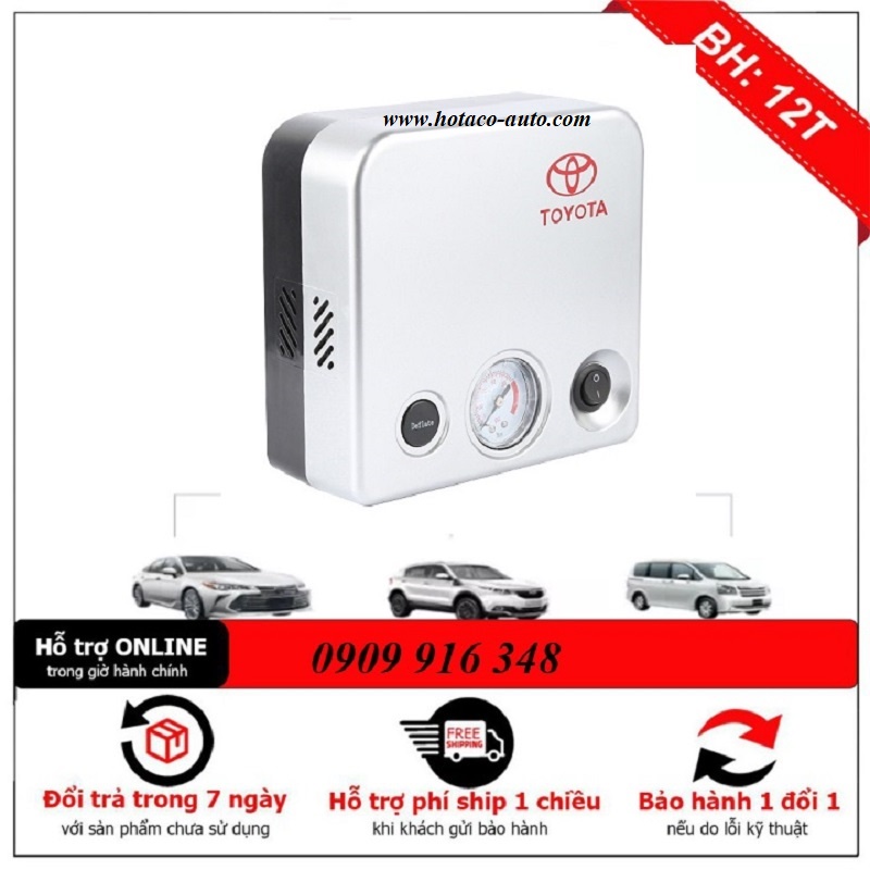 Bơm lốp toyota, bơm điện TOYOTA 12V, Bơm lốp ô tô loại mạnh 2 motor, 2 xi lanh đa chức năng