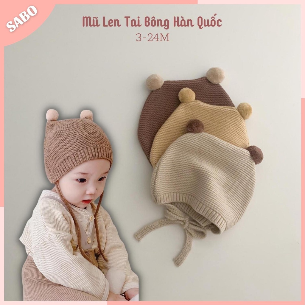 Mũ len tai bông có dây buộc kiểu dáng Hàn Quốc cực xinh yêu cho bé (3-24 tháng) - SABOMART