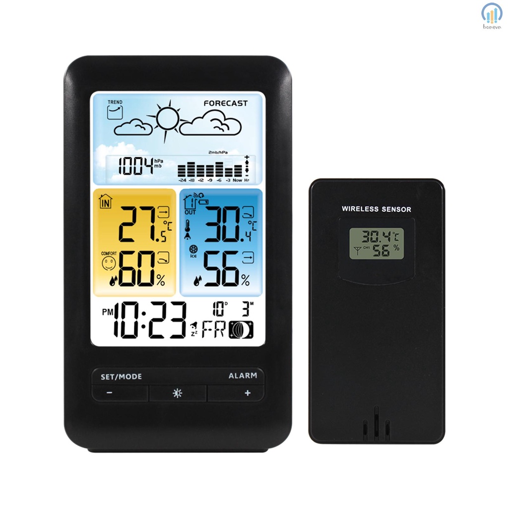 Đồng Hồ Báo Thức Kỹ Thuật Số LCD Có Màn Hình Hiển Thị Nhiệt Độ Và Độ Ẩm Trong Nhà / Ngoài Trời / Ngày / Tuần / Trăng Khuyết / Báo Thức F