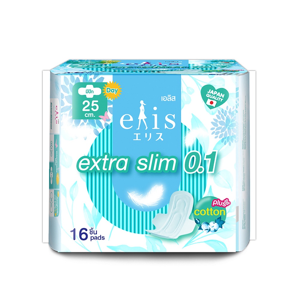 Combo 6 bịch Băng vệ sinh Elis Extra Slim Ban Ngày gói 16 miếng dài 25cm Có Cánh Tặng 1 bịch khăn giấy ướt 80 tờ - BVS