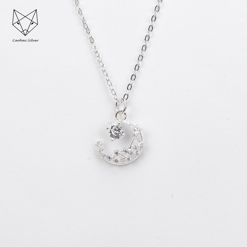 Dây Chuyền Bạc Ta Nữ CaoBac Silver Trăng Sao Ổ Đá Thiết Kế Hoạ Tiết Đơn Giản Lấp Lánh Dành Tặng Cho Bạn Gái