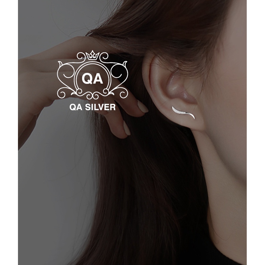 Khuyên tai bạc 925 sóng đính đá bông nữ kẹp vành 925 WAVE QA SILVER Earrings EA221101