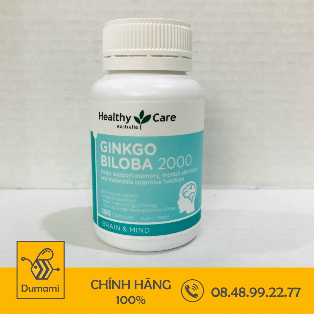 [Mẫu mới] Viên uống bổ não Healthy Care Ginkgo Biloba 2000 lọ 100 Viên của Úc