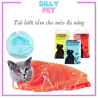 Túi lưới tắm cho mèo - Túi lưới đa năng hỗ trợ vệ sinh tai ,cắt móng cho chó mèo Silly.pet