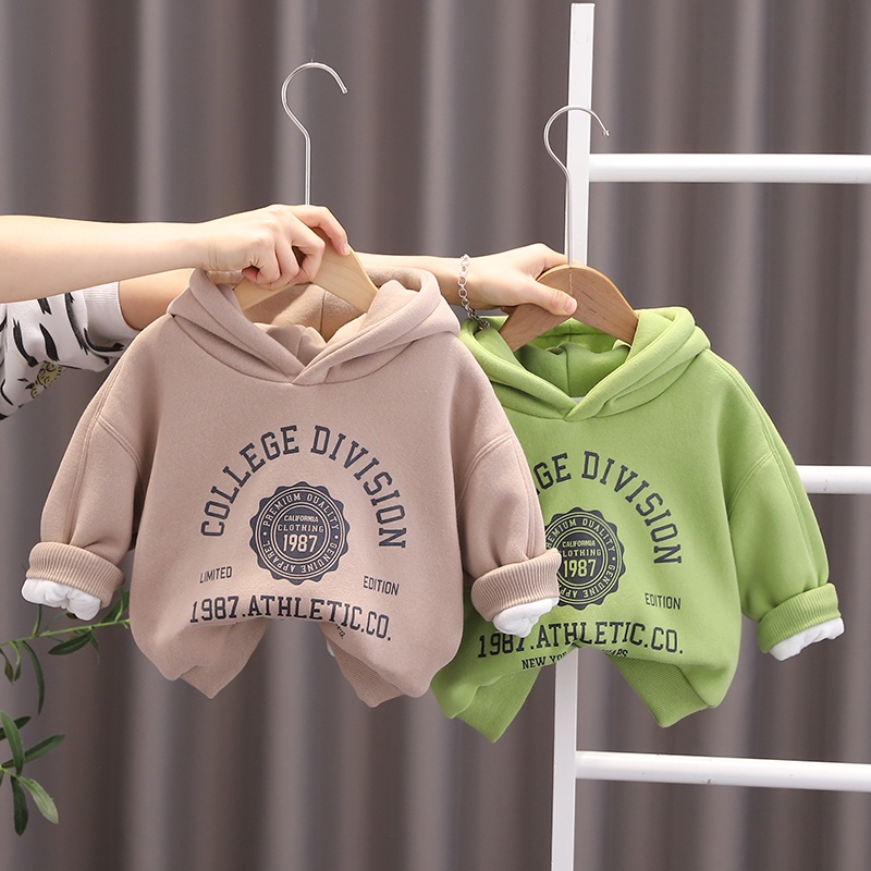 Áo Hoodie Vải Lông Cừu Dày Dặn In Chữ Phong Cách Thời Trang Mùa Đông Kích Thước 80cm - 120cm