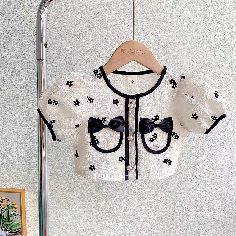 Babyfair. Váy Bé Gái Hai Mảnh Ngắn Tay Phồng Thanh Lịch Dễ Thương Flowy Trẻ Em Quần Áo