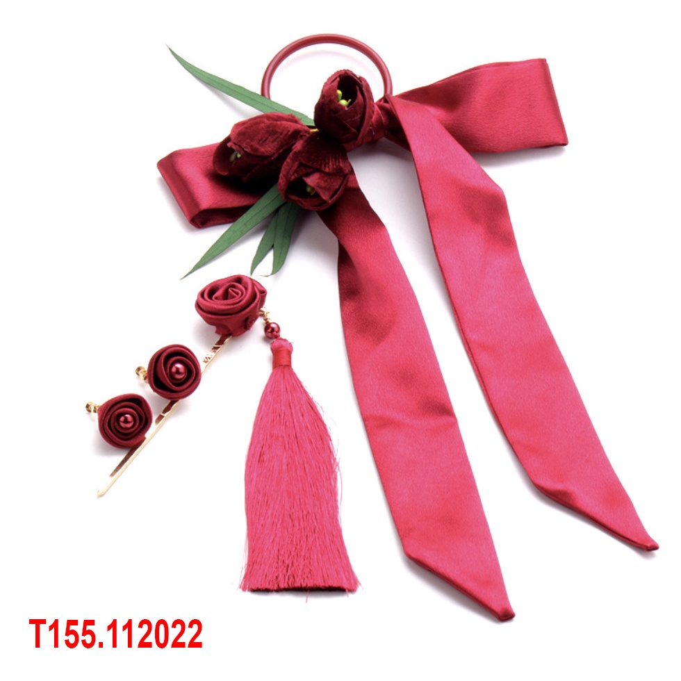 Combo cài tóc hoa tuy líp + trâm + băng đô tặng kèm bông tai màu đỏ mới