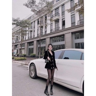 Váy nhung cổ V cúc ngọc LT88