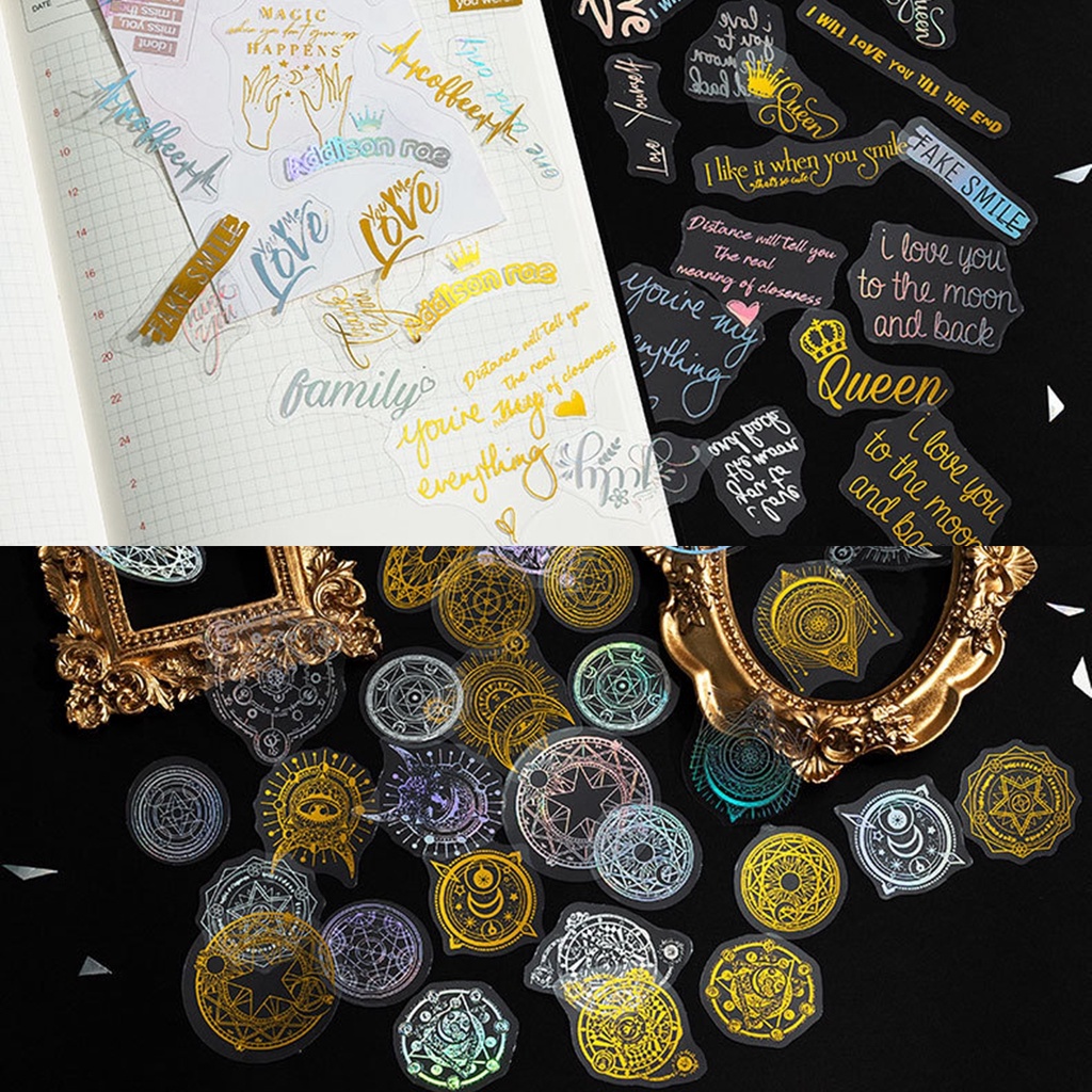 Túi 40 miếng sticker PET lấp lánh ánh vàng và ánh bạc