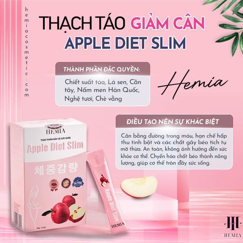 Thạch táo giảm cân Hemia giảm mỡ bụng mỡ đùi hiệu quả chiết suất từ thiên nhiên hộp 10 cái