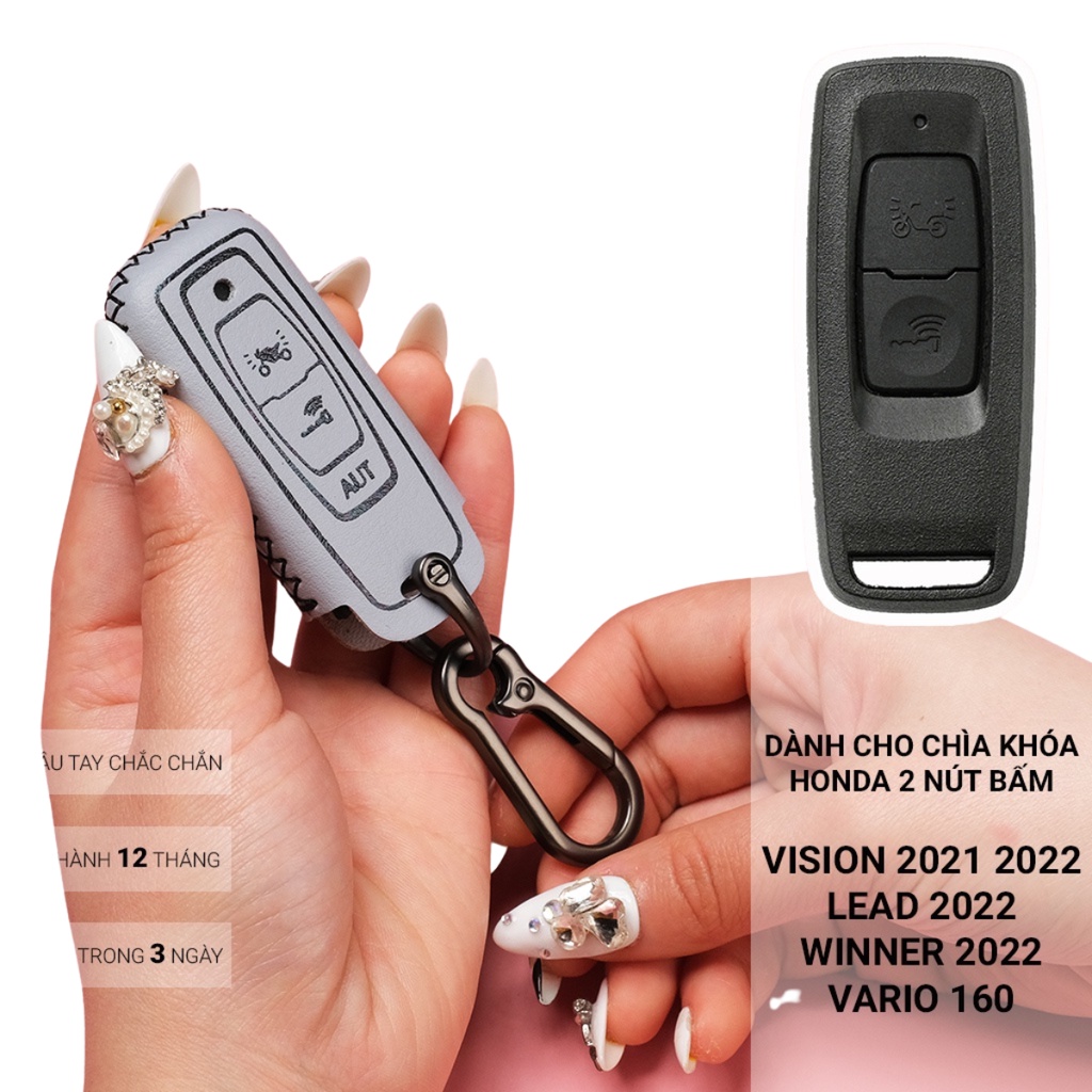 Bao da chìa khóa Honda SH 350i 150i Sh mode Air Blade Vision Leed 2022 2023 2 nút bấm khâu tay