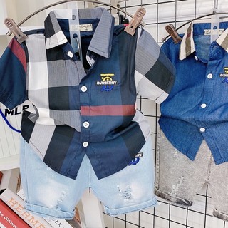 Áo sơ mi bbr phối quần jean bé trai 8-24kg