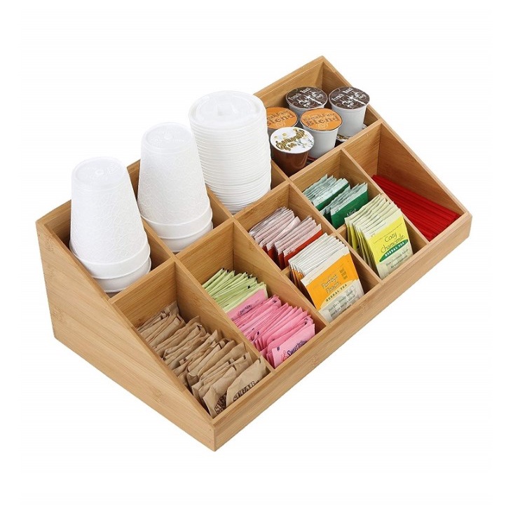 Khay đựng ly trà sữa 11 ngăn, kệ gỗ tre chia ngăn đựng trà, đồ pha chế, cốc giấy,.. siêu tiện lợi