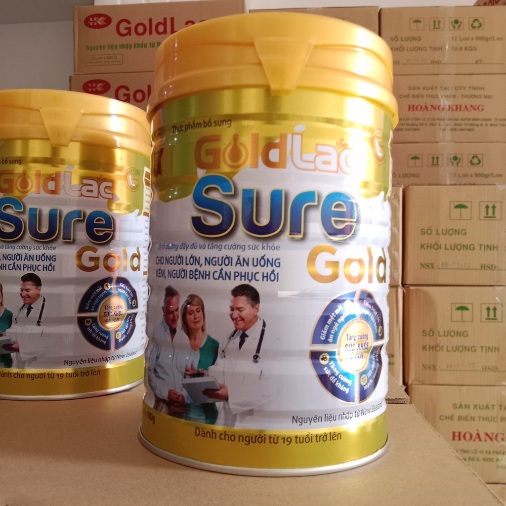 Sữa dinh dưỡng cho người già ăn uống kém, người mới ốm dậy, người cần phục hồi sức khỏe hộp 900g - Goldlac Sure Gold