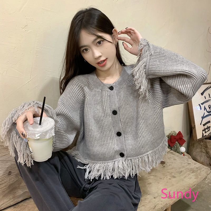 Áo Khoác Cardigan Tua Rua Tay Dài Thời Trang Thu Đông Cho Nữ
