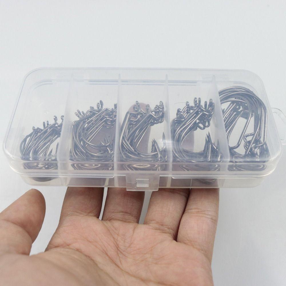 AUGUSTINA Set 50 Lưỡi Câu Cá Kèm Hộp 2 Móc Chất Lượng Cao#1#1/0#2/0#3/0# Móc Câu Cá Phủ Carbon Cao Cấp Chuyên Dùng