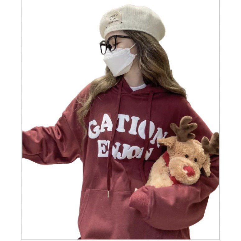 Áo Hoodie nam nữ GATION  đỏ đô Chất Dày Dặn Mũ Siêu Ấm Cho Mùa Đông Không Lạnh
