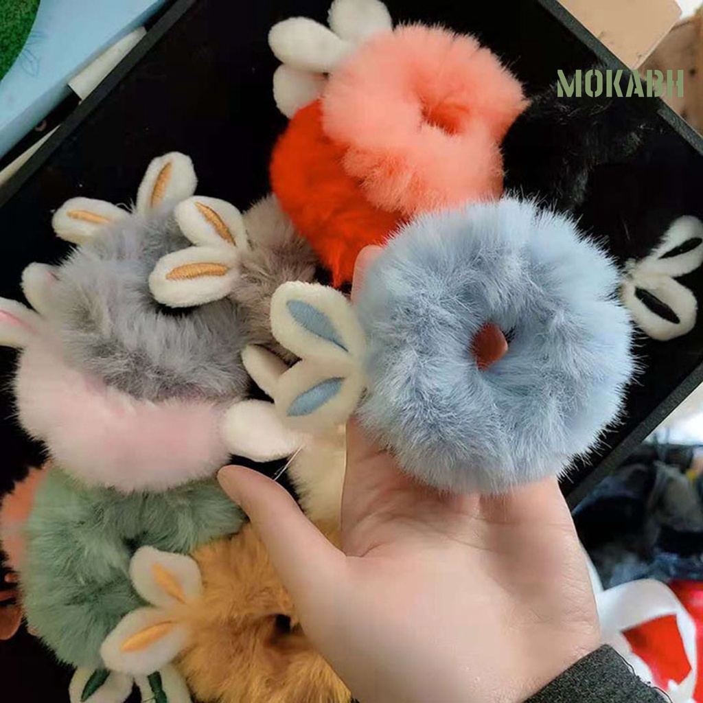 [mokabh] Dây Buộc Tóc Co Giãn Tốt Đính Tai Thỏ Hoạt Hình Bằng Lông Thỏ Giả Thoải Mái Độ Co Giãn Cao Trang Trí Sức Khỏe Hàng Ngày Cuộc Sống Hàng Ngày