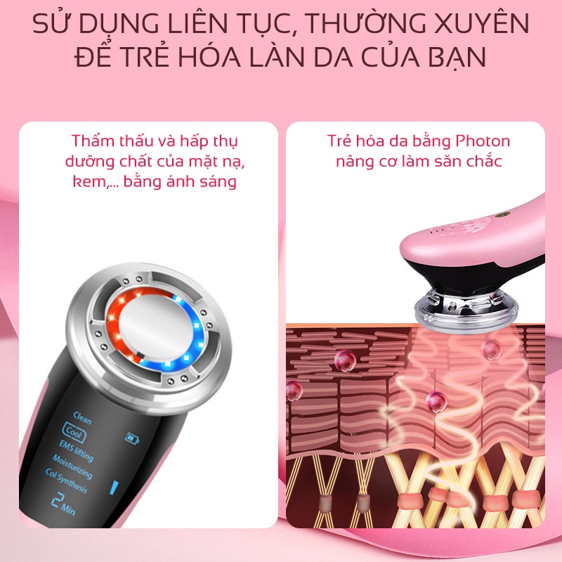 Máy massage mặt nóng lạnh ion, Máy đẩy tinh chất điện di cao cấp Trẻ hóa da, giảm mụn Bảo Hành 6TH QStore