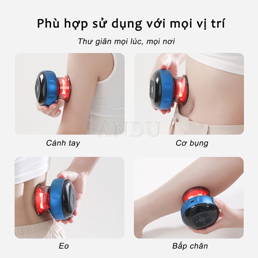 Máy massage giác hơi cạo gió cầm tay sạc pin - 6 cấp độ, giúp giảm đau, mệt mỏi, lưu thông khí huyết