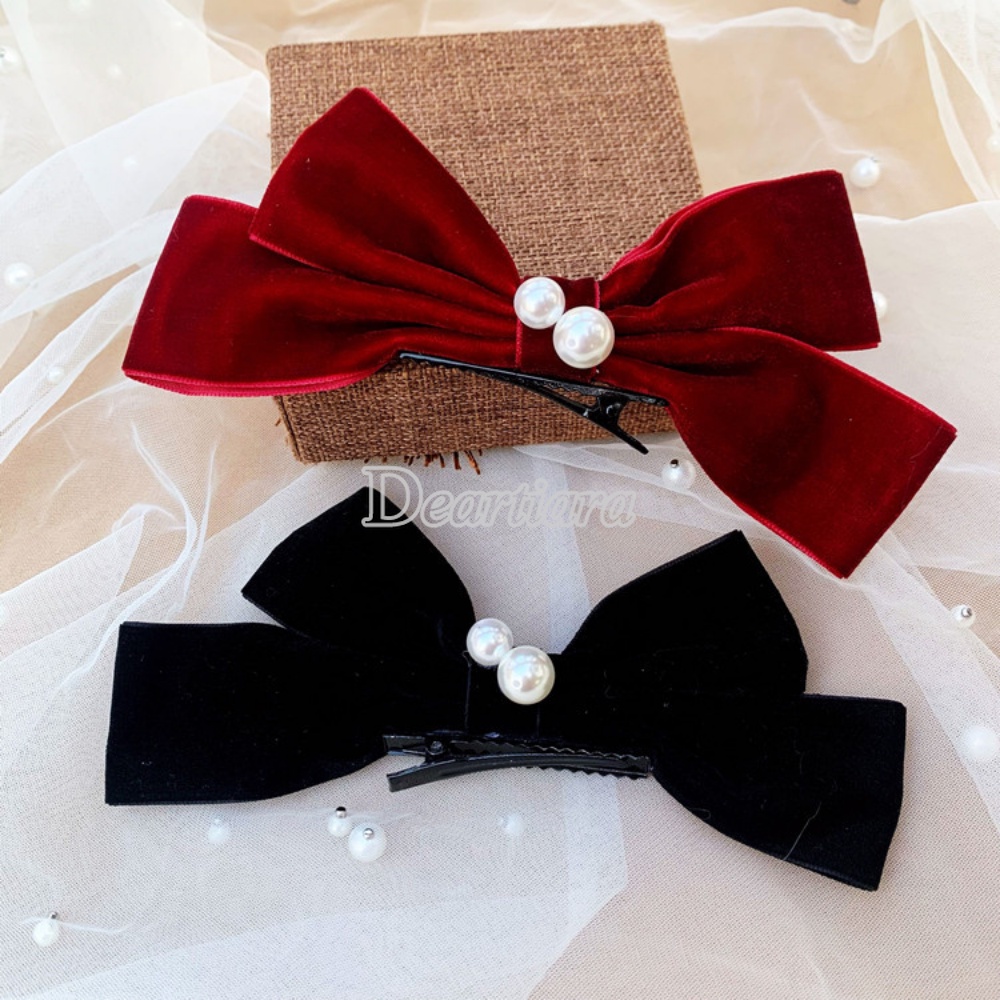 Kẹp Tóc Nơ Nhung Đen Phong Cách Pháp Cổ Điển Sang Trọng Dành Cho Cô Dâu