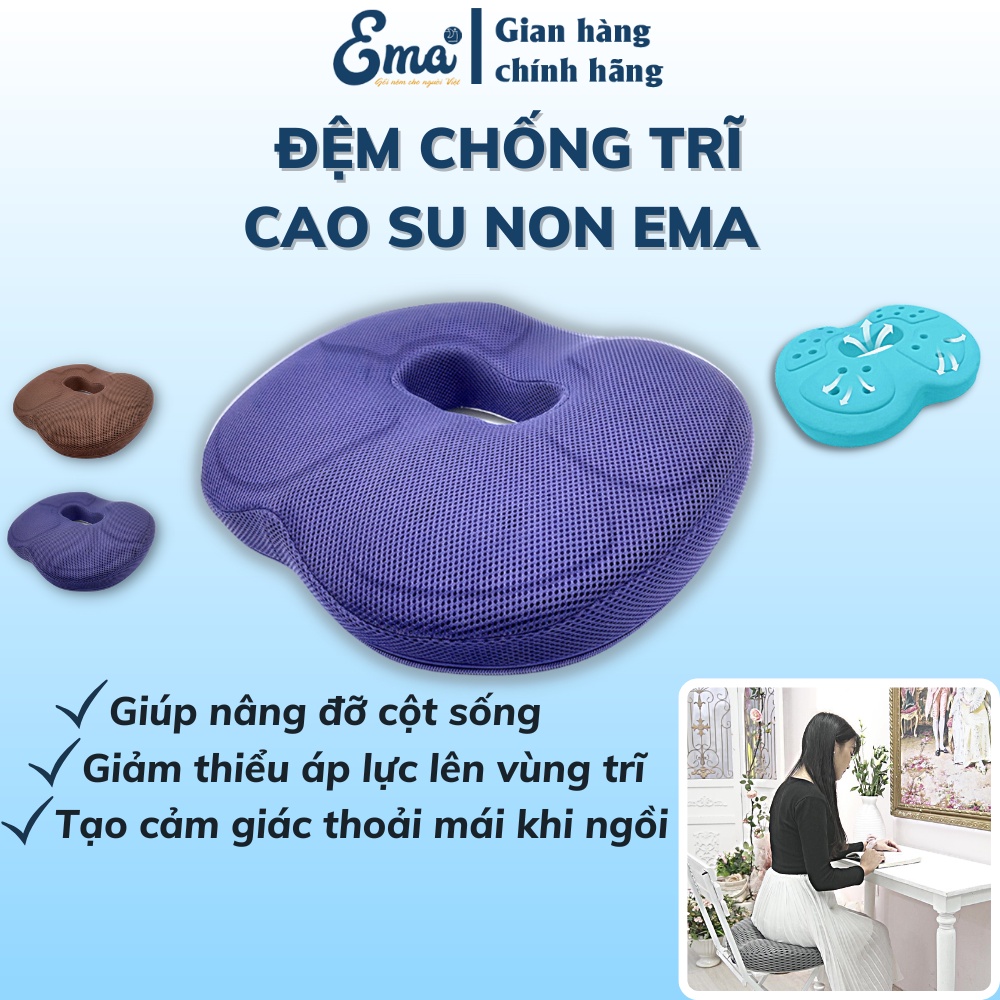 Đệm lót ghế chống trĩ cao su non thế hệ mới Ema - Giảm áp lực lên vùng trĩ, nâng đỡ cột sống - kích thuớc 44x39x8cm