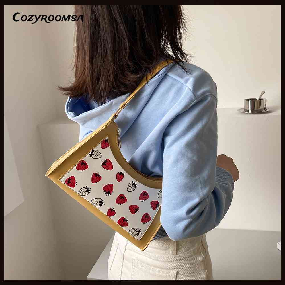 Túi Xách Da PU In Họa Tiết Dâu Tây Thời Trang Cho Nữ