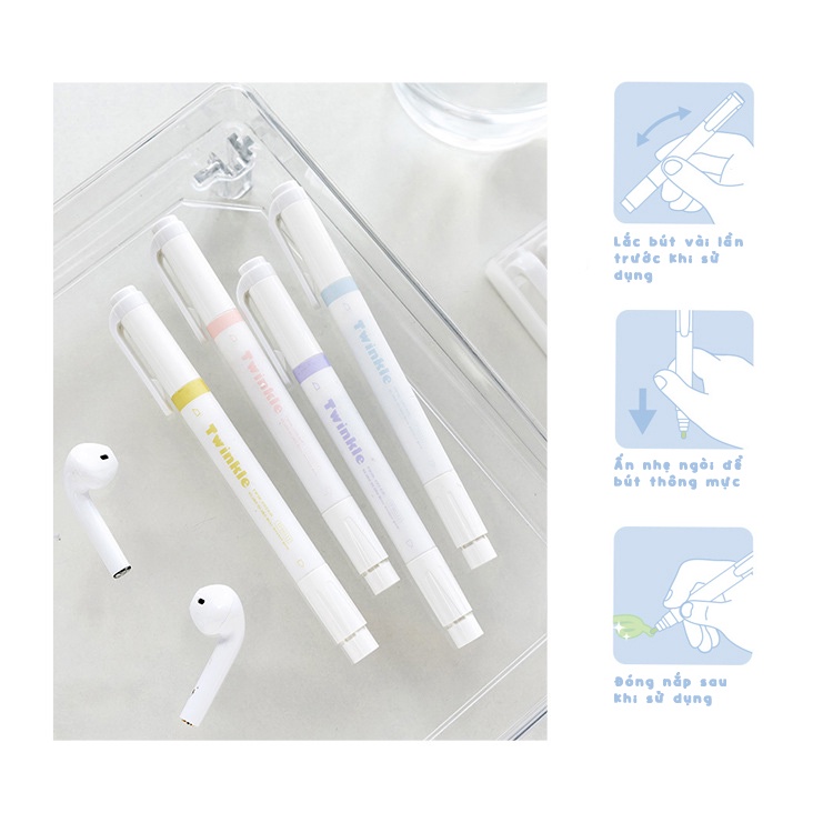 Set 4 bút highlight có nhũ Twinkle Rosy Posy - Miao's Little Forest