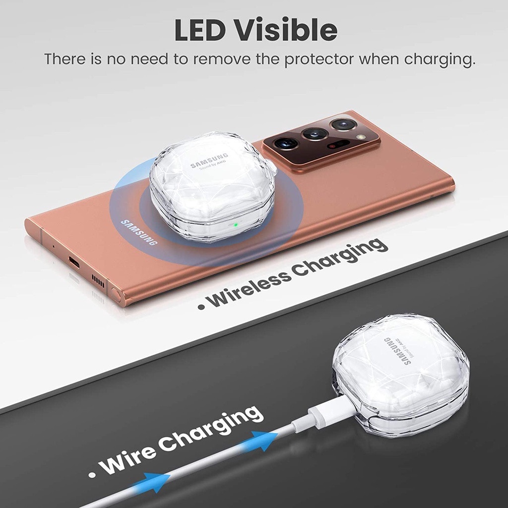 Vỏ Bảo Vệ Hộp Sạc Tai Nghe Samsung Galaxy Buds 2 Live Pro Bằng TPU Trong Suốt Đính Kim Cương Kèm Móc Khóa