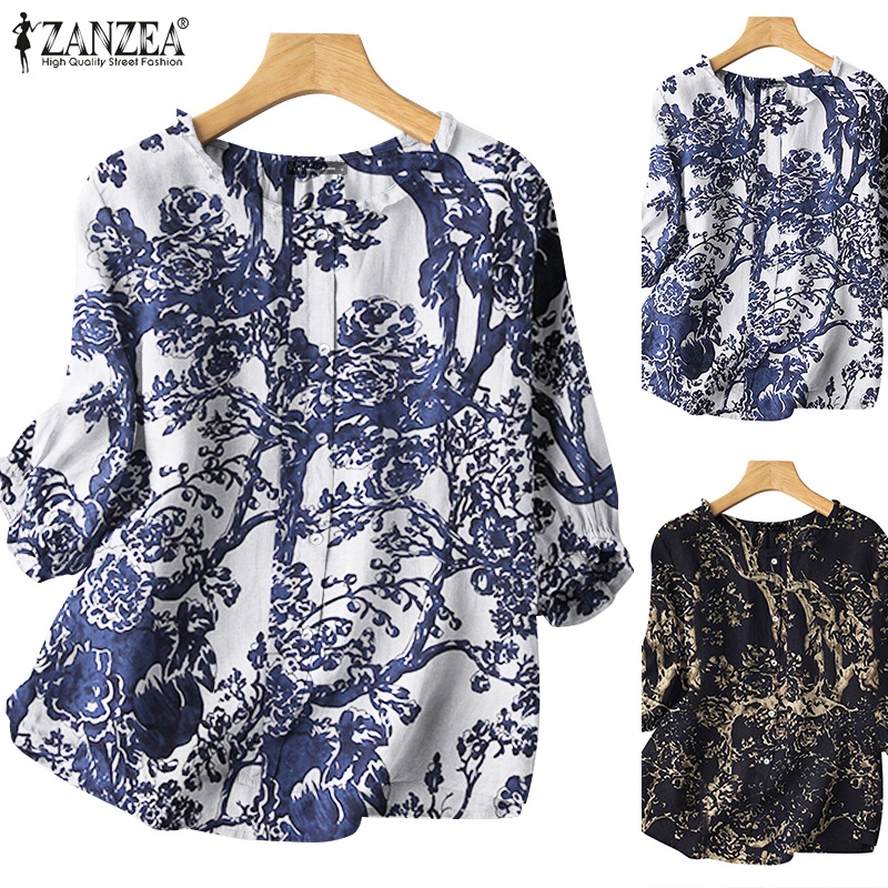 Áo nữ ZANZEA tay 3 / 4 họa tiết vintage thời trang