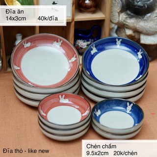 Đĩa tròn sâu lòng hình thỏ - gốm sứ nhật bản