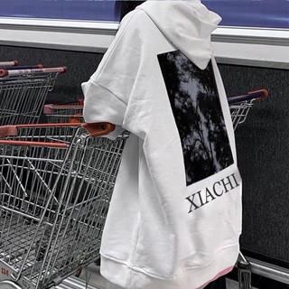 Áo hoodie nữ form rộng màu trắng họa tiết lưng áo, áo hoodie form rộng nữ thời trang quảng châu