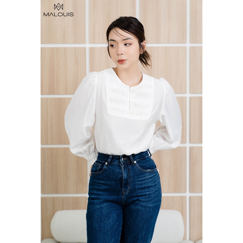 Áo sơ mi kiểu tay dài màu trắng chất tơ lụa Hàn, mềm mịn - M165